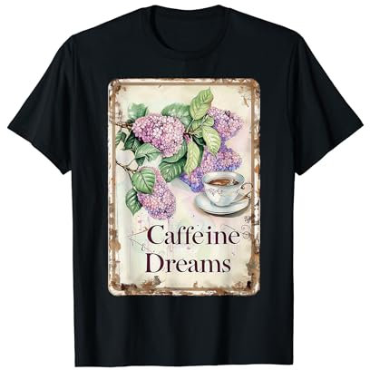 Tasse à café vintage Motif fleurs et caféine T-Shirt