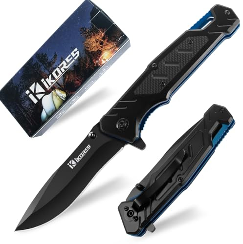 IKORES Klappmesser (Einhandmesser),Taschenmesser mit Taschenclip und Nylonscheide,Klinge aus Edelstahl,Edc Messer für Männer und Frauen,für Camping, Angeln,Jagd