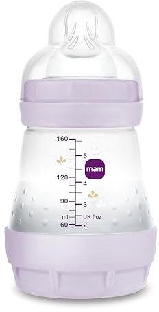 MAM Easy Start Babyflasche 0-2 Monate, 160 ml mit Sauger Fluss 1 für 0+ Monate aus SkinSoft Silikon, 160 ml, Bio-Zirkular, Lila