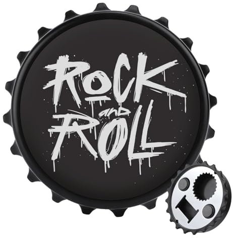 Rock And Roll - Abridor magnético de botellas personalizado para cerveza, tapa de botella, imanes de nevera para el hogar, cocina, estilo negro