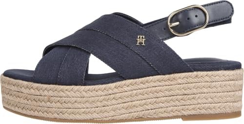 Tommy Hilfiger Damen Wedge Espadrilles Denim Platform Sandal mit Plateau, Blau (Space Blue), 38