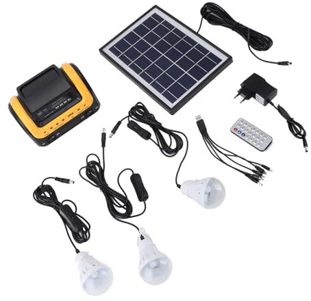 Generador de Energía Solar Portátil, de Almacenamiento Solar con Batería Recargable de 5000 MAh con Luces LED, Radio, Salida USB para Camping, Uso de Emergencia