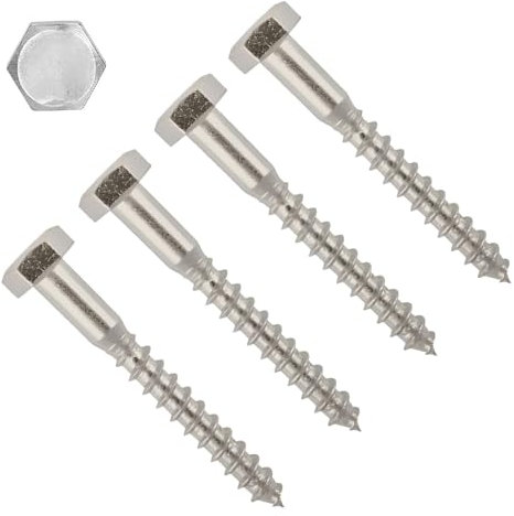 TERF® M6 X 50mm Coach Screws Hex Head Stainless Steel A2 (304) Coach Screw M6 (6mm) X 50mm Wood Masonry Brick Concrete Wall Fixing Lag Screw Bolts - Pack of 10