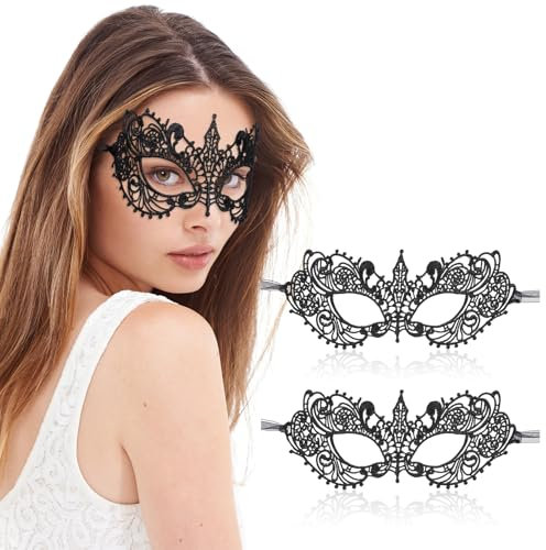 Andibro Schwarze Maskenball Spitzenmaske, 2 Stück Venezianische Maske Spitze für Damen Sexy Lace Augenmaske Maskerade Maske für Halloween Karneval Abschlussball Party Kostüm Ball Masken