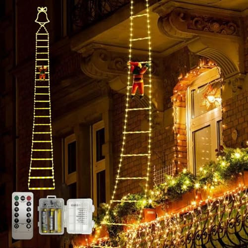 Decorazione natalizia a forma di scala di Babbo Natale, 3 m, a LED, da appendere, con 8 modalità di illuminazione e telecomando, per interni ed esterni, giardino, albero di Natale, decorazione per