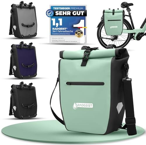 RADGEIST Fahrradtasche für Gepäckträger - Tasche für Fahrrad Gepäckträger - Gepäckträgertasche wasserdicht & Umhängetasche - Radtasche mit Reflektoren
