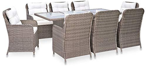 LIANGDONFC bistrotisch mit 2 stühlen、Balkon möbel für kleinen balkon9-tlg. Garten-Essgruppe Poly Rattan BraunIdeal für Terrassen, Gärten