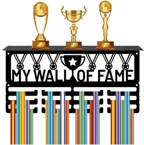 CREATCABIN Porta Medaglie Ripiano Espositore Medaglie Espositore Trofei Supporto Sport 4 in Metallo da Appendere A Parete Contenere 70+ medaglie La Corsa Nastro da 40x20cm My Wall of Fame