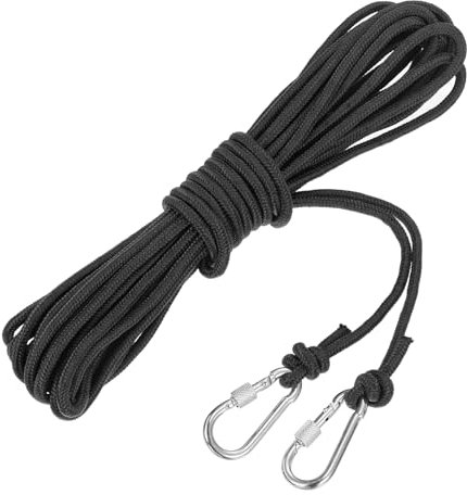 sourcing map 10m Hollow Braided Polypropylene Anchor Rope with Hook, 6mm Nylon Floating Line for Marine Pool Life Boat Anchor Rope, Black