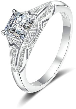 Ayoiow 14K Damenring Weißgold 1ct Weiß Quadratschliff Labor Angebauter Diamant Diamantring Damen Silber