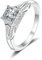 Ayoiow 14K Damenring Weißgold 1ct Weiß Quadratschliff Labor Angebauter Diamant Diamantring Damen Silber