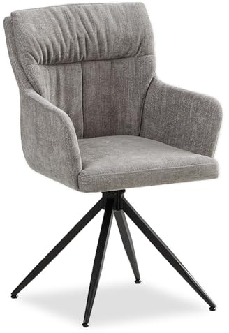 Homestyle4u 2704, Esszimmerstuhl drehbar Polsterstuhl mit Armlehne Drehstuhl Esszimmer ohne Rollen Küchenstuhl Grau