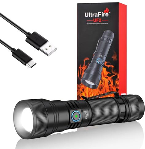 UltraFire Wiederaufladbare Taktische Taschenlampe 1500 Lumen Zoomable LED Taschenlampe, 5 Modi Polizei Taschenlampe für Strafverfolgung Patrouillen Dienst Camping UF2