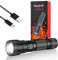 ULTRAFIRE Linterna táctica recargable de 1500 lúmenes, linterna LED pequeña con zoom con batería, linterna portátil de 5 modos para las fuerzas del orden, patrullas, camping, al aire libre, UF2