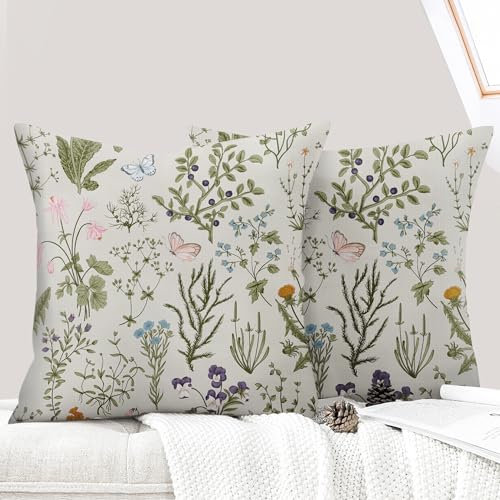 ECZOIL 2er Set Kissenbezug für 50x50 cm, Bunt Pflanzen Blumen Muster Kopfkissenbezug mit Reißverschluss, für Wohnzimmer Sofa Schlafzimmer-Vintage Blume