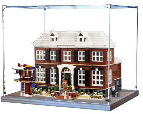 Acryl-Vitrine für Lego 21330 Home Alone Bauset, transparente Vitrine, staubdichte Vitrine, kompatibel mit Lego 21330 (nur Vitrine) (Holzsockel A)