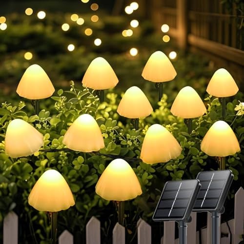 OZS Solar-Gartenleuchten mit 32 LEDs, 15 m, für den Außenbereich, Warmweiß, 2 Stück