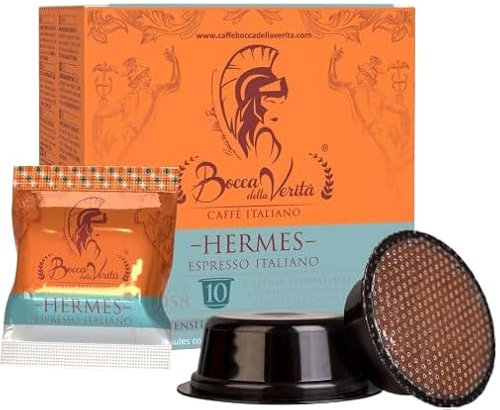 BOCCA DELLA VERITA Box of 10 Italian Coffee Capsules, HERMES Italian Espresso Flavor, Capsules Compatible with Lavazza® A Modo Mio Coffee Machine, 100% Made in Italy