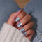 KQueenest Cat Eye Press on Nails Short Coffin, Bling Pastel Light Blue Short False Nails with Glue, Glazed Sparkly Glass Fake Nails Press ons, Reusable Soft Gel Stick on Nail for Women Summer, 30 Pcs
