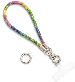 AOKSUNOVA - Cordino per cellulare con glitter, portachiavi, corto, cinghia da polso, variopinto