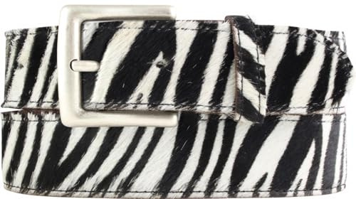 BELTINGER Hochwertiger Fell-Ledergürtel 4 cm | Trachten-Gürtel für Herren 40mm | Fell-Gürtel mit altsilberner Gürtelschließe | Zebra 80cm