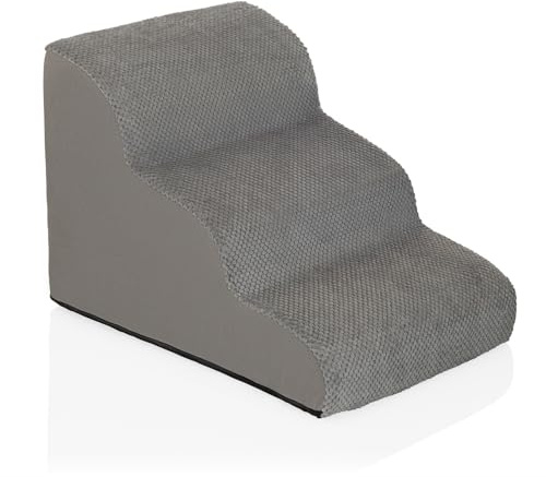 hjh LIVING Haustiertreppe 3 Stufen PAWY Step 3 Hunde Treppe mit waschbarem Bezug, rutschfeste Hunderampe, Grau