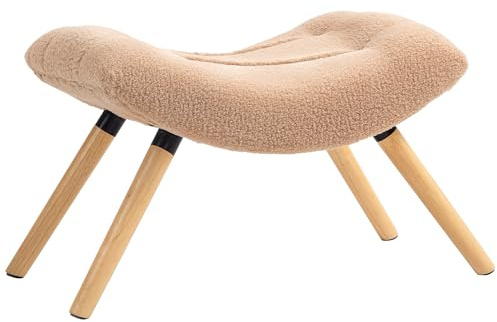 HOMCOM Sitzhocker Hocker mit weichem Sitzkissen Holzbeinen Fußhocker mit Berberfleece-Stoff Polsterhocker Ottoman für Schlafzimmer, Wohnzimmer, Braun
