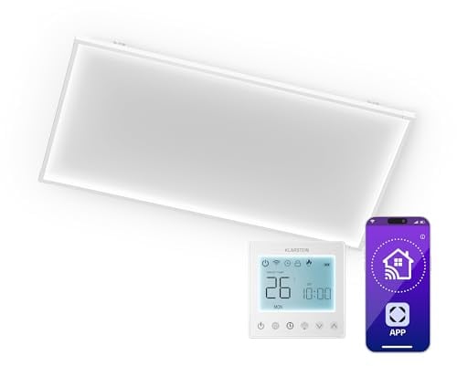 Klarstein Pannelli Radianti Infrarossi 770W – Parete o Soffitto, WiFi, Termostato, Timer, IP44, Controllo App & Telecomando, Sicurezza Bambini, per Riscaldamento 15 m²