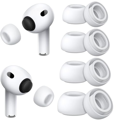 Ersatz-Ohrstöpsel für AirPods Pro 3, 4 Paar (XS/S/M/L, Weiß) | Ohreinsätze aus weichem Silikon, Schaum-Mikropartikel-Füllung und integriertem Staubschutz