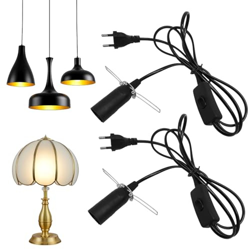 Editbar 2 Stück Kabel mit Schalter für Salzlampe Lampenfassung E14,Isolierung Salzleuchte Kabel Salz Lampefassung, lampenfassungmitkabel 1.8m, Schwarz,Geeignet für Wohn- und Schlafzimmer