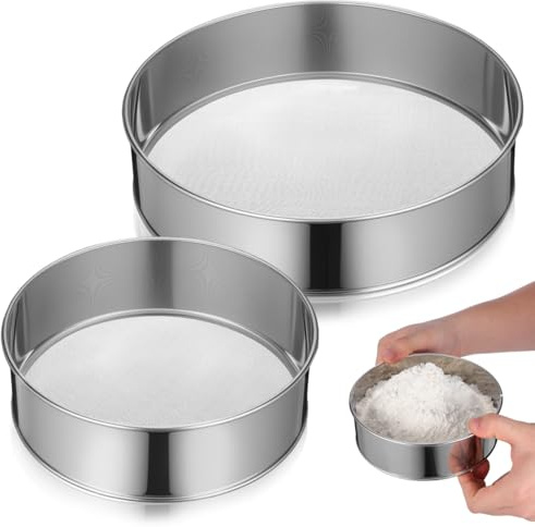 Mikikit 2-Piece Stainless Steel Flour Sifter Set – 60 & 40 Mesh, 15 cm & 20 cm – Rust-Resistant Sieves for Dusting Icing Sugar & Straining Cocoa, Stackable Kitchen Tools for Home Bakers & Pastry Chefs