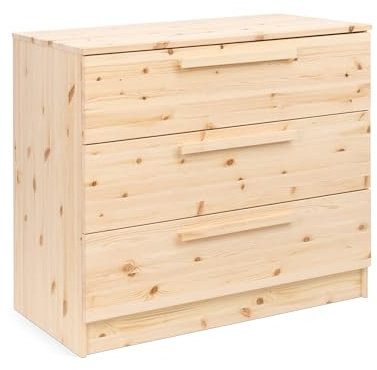 Ehrenkind® Linia Kommode mit 3 Schubladen, Natur, Vollauszug & Soft-Close, aus FSC® Kiefer Massivholz, kompatibel mit separat erhältlichem Linia Wickelaufsatz
