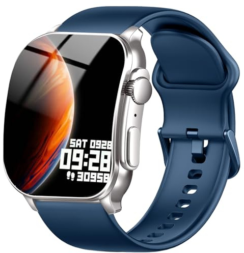 Smartwatch Damen Herren, 2.01 HD AMOLED Curved Smartwatch mit Bluetooth-Anrufe, Fitnessuhr mit Pulsmesser Schlafmonitor Schrittzähler, IP68 Wasserdicht, Lange Akkuleistung, Uhr für iOS Android Blau
