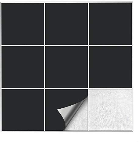 Kiwistar Adesivi per piastrelle di colore nero opaco – 20 x 40 cm – 1 pezzo – Piastrelle adesive per piastrelle da parete – Autoadesive per superfici lisce