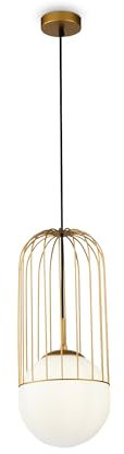 MAYTONI DECORATIVE LIGHTING Moderne goldene höhenverstellbare Pendelleuchte Telford, Feine Glaskugel Weiß-Matt, schwarzes Kabel, 1-flammig, exkl. 1 x E27 40W 230V IP20
