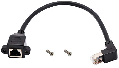 AAOTOKK Cat 6 Ethernet Kabel 90 Grad Abwärtswinkel (Runter) RJ45 Männlich auf Weiblich Geschirmter Ethernet Netzwerkanschluss Schraubpaneel Verlängerungskabel für Router Modem (30 cm/1Ft-Runter)