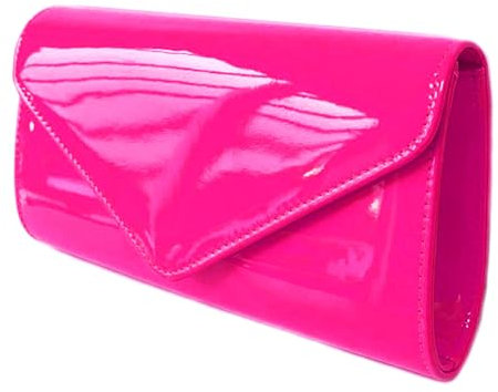 Leah Ward Women's Flap Patent Clutch Bags Wedding Party Handbags 439E (Neon Fuchsia 2570)