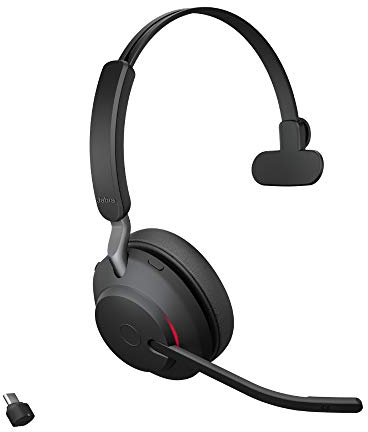 Jabra Evolve2 65 Wireless PC Headset – Noise Cancelling UC Certified Mono Headphones with Long-Lasting Battery – USB-C Bluetooth Adapter – Black