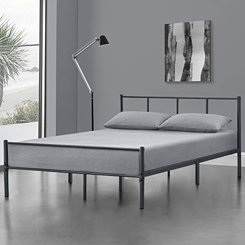 [en.casa] Struttura Letto Francese in Acciaio con Testiera e Pediera Letto Minimalista 140x200 cm con Rete a Doghe per Ragazzi Adulti - Grigio Scuro Opaco