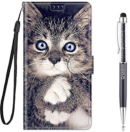 Grandoin für Samsung Galaxy S21 5G / 4G Hülle, Handyhülle im Brieftasche-Stil, Handytasche PU Leder Flip Cover Kreative Muster Book Hülle Magnet Case TPU Schutzhülle Lederhülle Case (Katze 1)