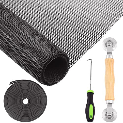 Rustark Lot de 4 kits de réparation de fenêtre et de porte coulissante en fibre de verre de 121,9 x 251,5 cm, outil roulant, cannelure de fixation pour fenêtre extérieure (noir)