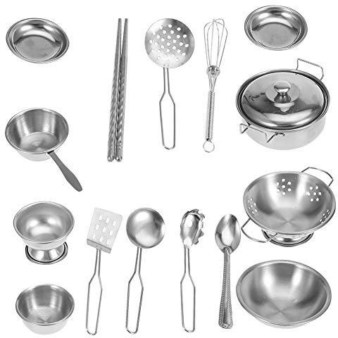 Enfants Ustensiles de Cuisine Jouets, Ruspela Lot de 16 Jouets de Cuisine en Acier Inoxydable pour Enfants pour Enfants Garçons et Filles