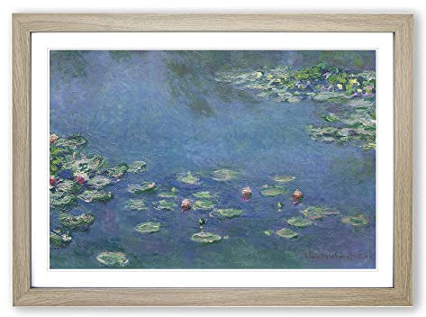 Big Box Art Water Lily Pond Vol.24 by Claude Monet Framed Wall Art Picture Print Ready to Hang, Oak A2 (62 x 45 cm)
