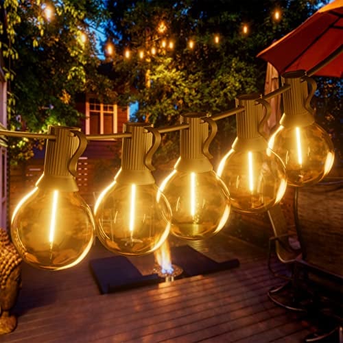 Yuucio Outdoor LED String Lights 100FT, 30M Festoon Lights Mains Powered with 52 Plastic Bulbs, Waterproof for Garden Patio Backyard Gazebo Weddings, Warm White 2700K
