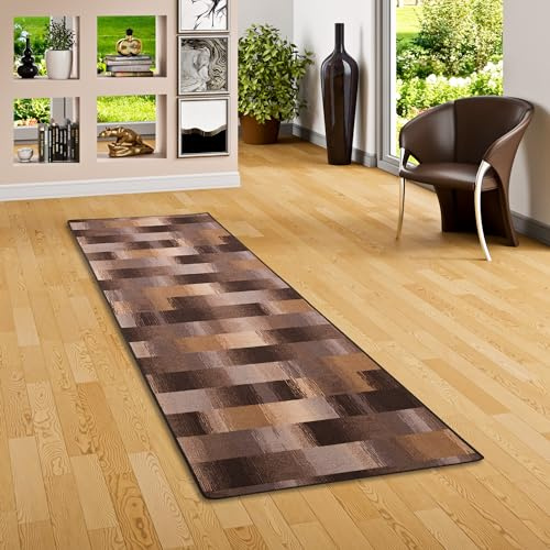 Snapstyle Designer Velours Läufer Teppich Mystic Karo Braun in 9 Größen