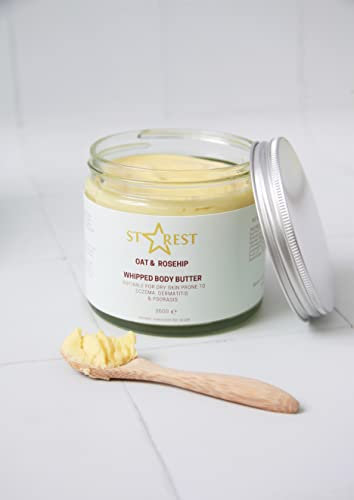 Oat and Rosehip Whipped Body Butter - Soothing Organic Moisturiser, 24h Hydrating Vegan Shea Butter