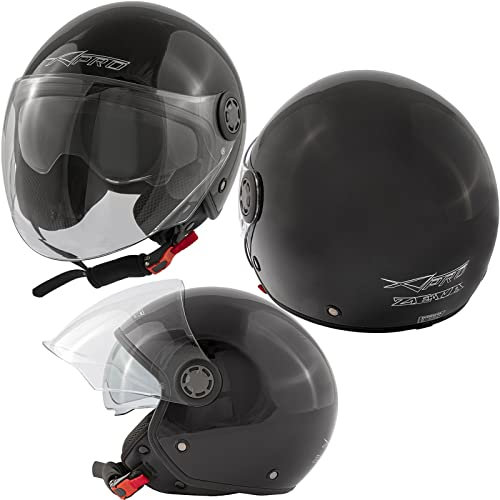Roller Jethelm Motorrad ECE 22 06 Zugelassen Langes Sonnenblende Visier Schwarz M