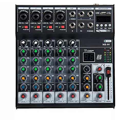 FGHSD Professional Audio Mixer Sound Board Console System Interface 6 Channel Digital DJ Mixer with Reverb Effect for Home Karaoke USB Live Stage Mixer