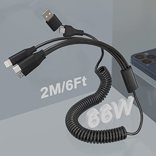 Multi USB C Kabel 5 in 1, 6FT/2M Multi USB Kabel, Einziehbares Kabel USB A/USB C auf Micro USB + Lightning +Typ C Ladekabel, Universal Ladekabel für Android/iPhone/Apple/iOS/Samsung/Huawei/XiaoMi