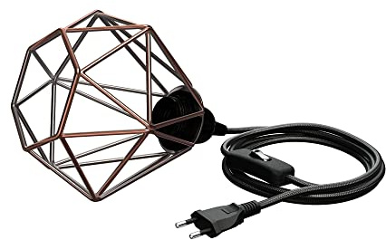 ledscom.de Pendelleuchte LEKA, bronze Käfig, Textilkabel schwarz, Stecker, Schalter und E27 Fassung, 3 m